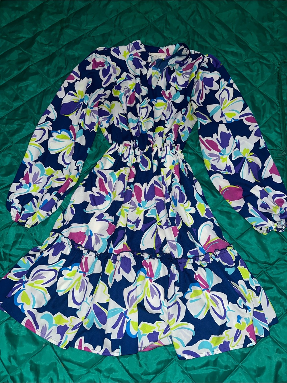 Periwinkle by Barlow Navy Floral Long-Sleeve Tiered Dress